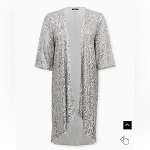 Torrid Silver Sequin Open Front Hi-Lo Kimona NWT 3x